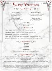 Valentines bar menu